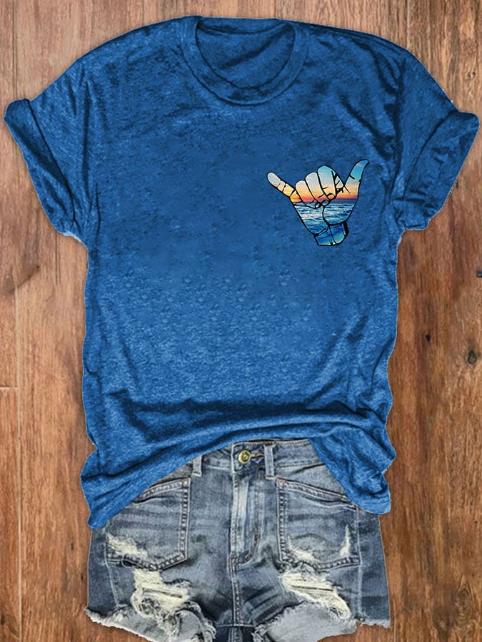 Women's Hawaiian Shaka Gesture Print T-shirt