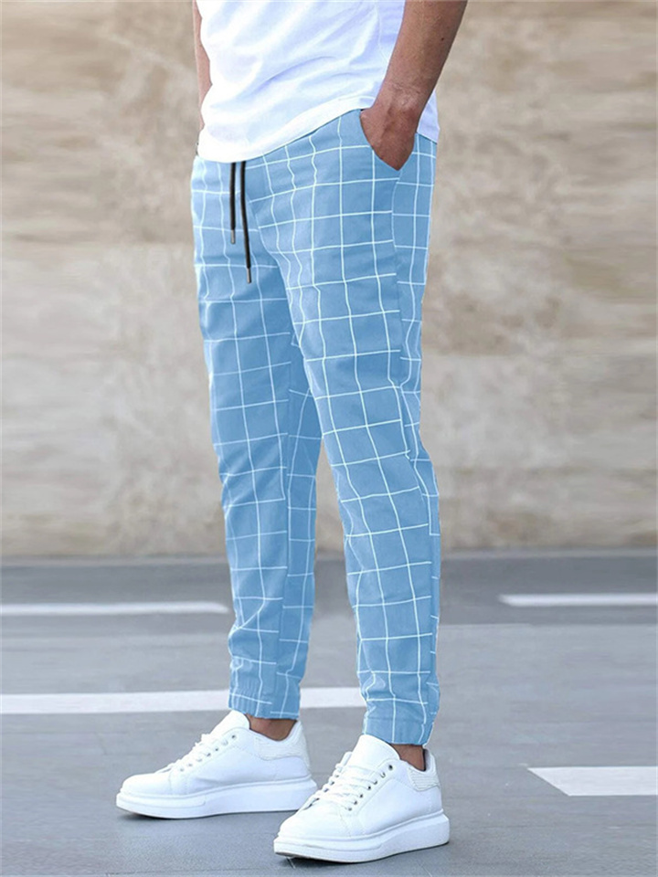 New Street Tide Pants Plaid Casual Pants Fashion Men's Casual Pants Rope Pants