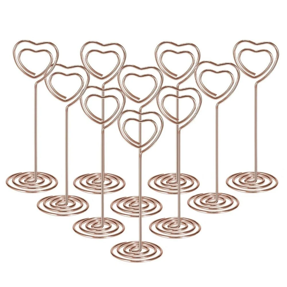 10pcs Heart Design Table Number Name Place Card Holders Stands Picture Memo Note Clips Wedding Party Decoration-Silver Gold