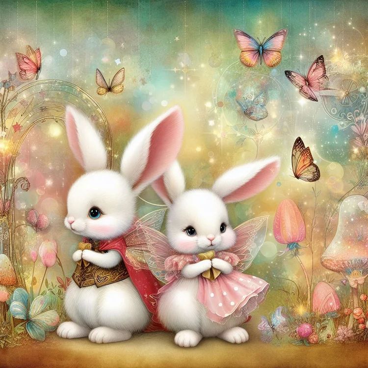 Two White Rabbits 30*30CM (Canvas) Full Round Drill Diamond Painting gbfke