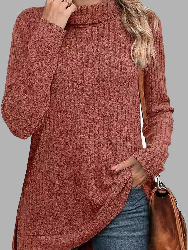 Women's Striped Stitching Solid Color Long Sleeve Scoop Neck Top