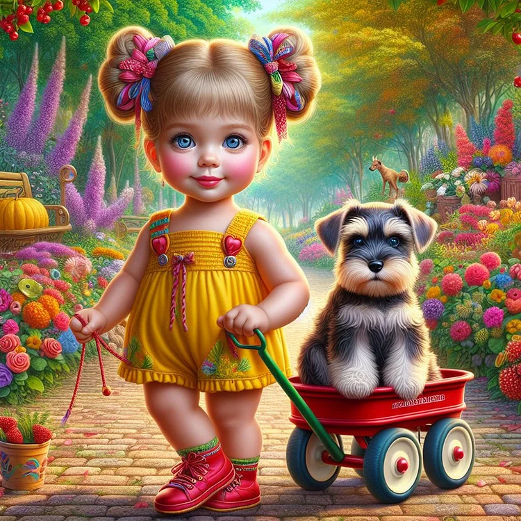 Full Round Diamond Painting - Big Eyes Girl With Puppy 30*30CM