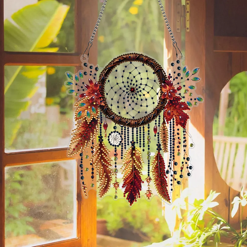 5D DIY Dream Catcher Acrylic Diamond Painting Hanging Pendant for Garden Window Decor 
