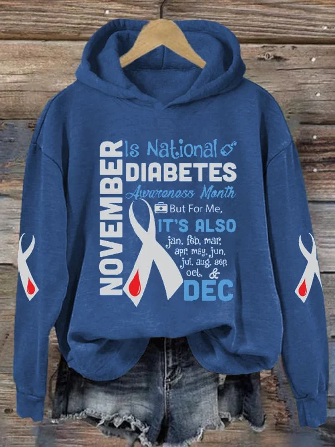 Women's Diabetes Awareness Print Hoodie Long Sleeve Sweatshirt