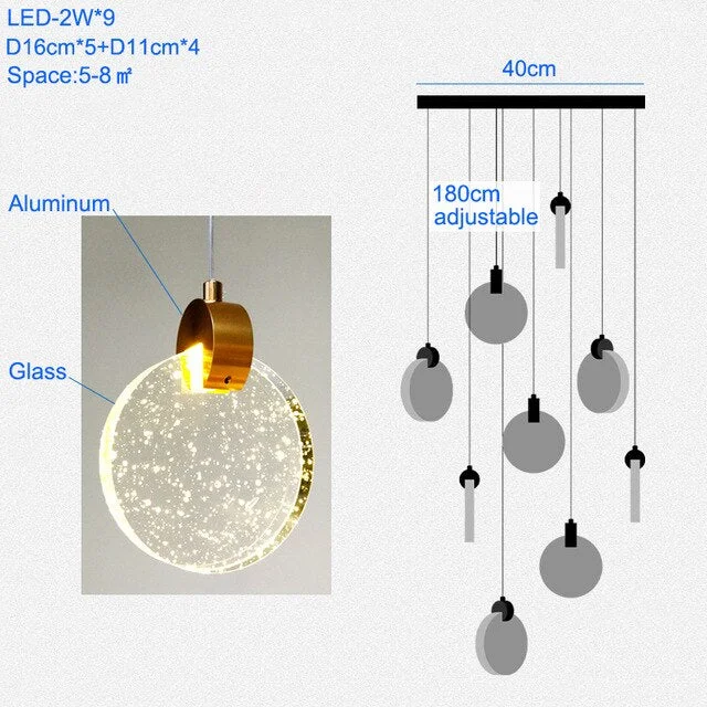 Modern Pendant Lamp For Stairwell Led Hanging Light For Hall Pendant Lights Living Room Round Glass Restaurant Kitchen Lighting