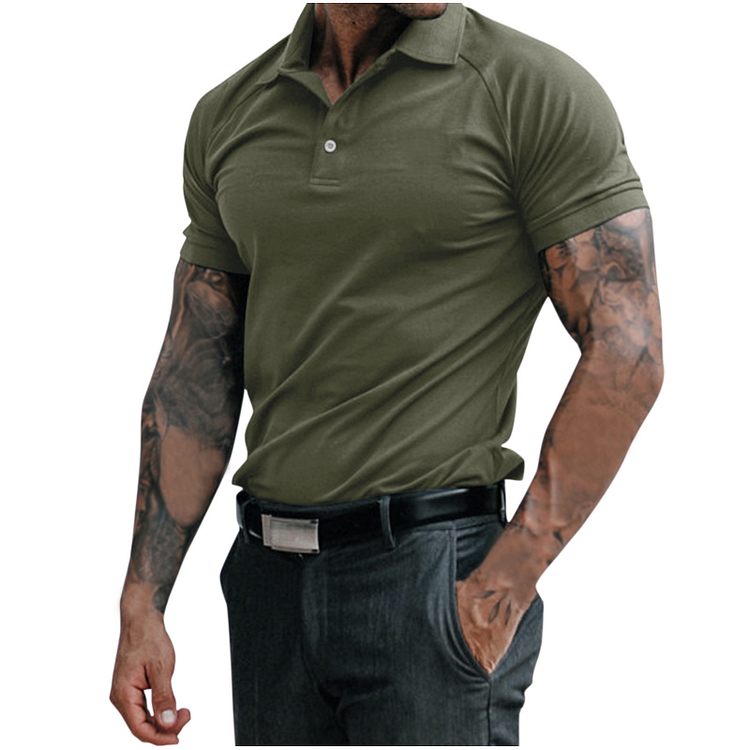 Solid Color Summer Men's Cotton Casual Short Sleeve Polo Shirts at Hiphopee