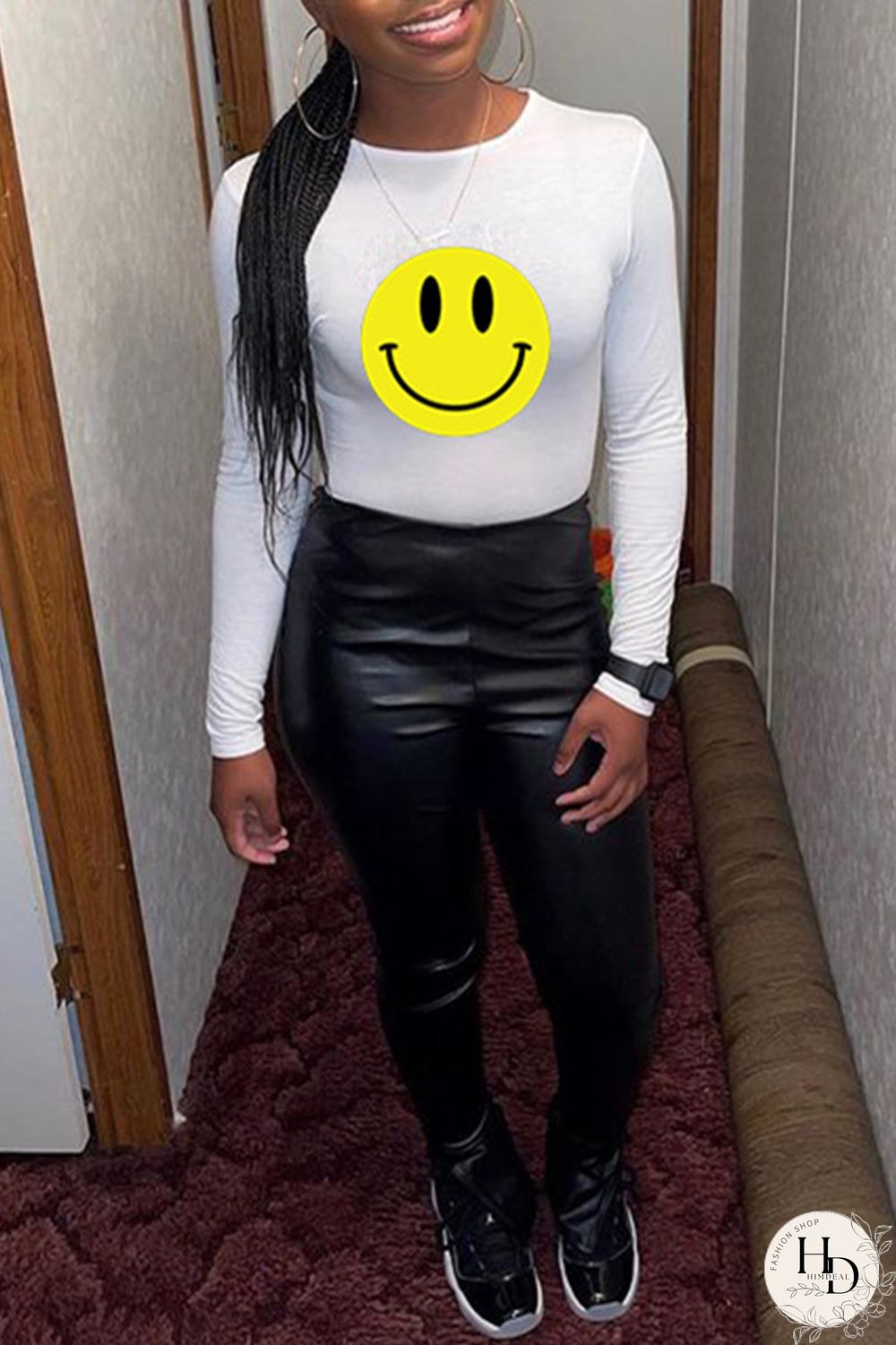 White Fashion Casual Print Basic O Neck Tops