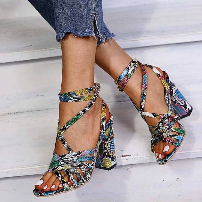 Gladiator Sandals Woman Summer Vintage Snakeskin Women Lace ladies Shoes Peep Open Toe Sandals Pumps Sexy Plus Shoes Size