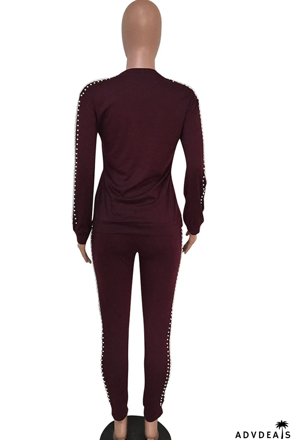 Black Casual Beading Solid Two Piece Suits Patchwork pencil Long Sleeve Two-piece Pants Set