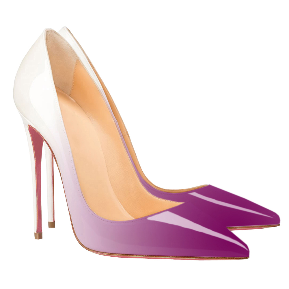 120mm Red Bottom Gradient High Heels Fashion Pumps White Purple Patent-MERUMOTE