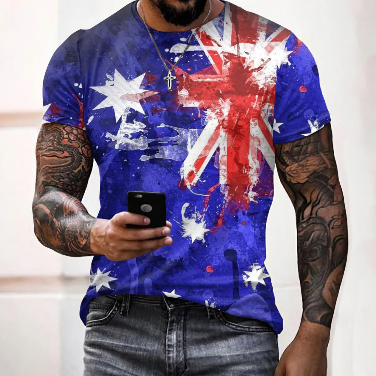 Men's Australian Flag Print Casual T-shirt artswardrobe
