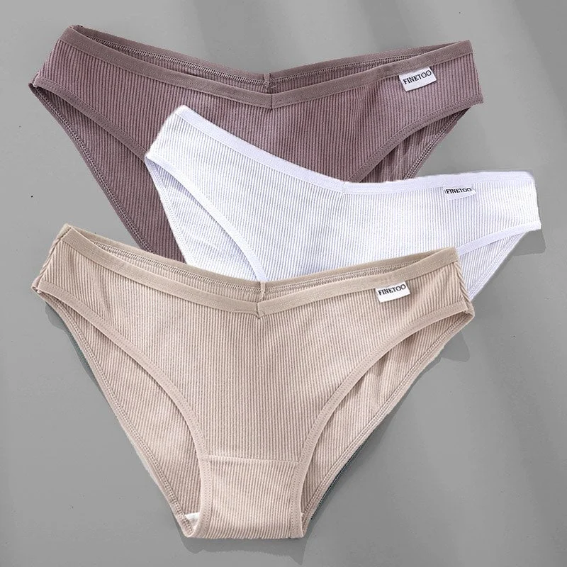 3PCS/Set Women's Panties Cotton Underwear Briefs Female Underpants Lingerie Sexy Low Waist Pantys for Woman 6 Solid Color M-4XL