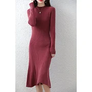 Dwblockchain Cashmere Sweater Women's Knitted Dresses 100% Merino Wool O-Neck Elegant Party Dress Autumn Winter Female Pullover Casual Skirts