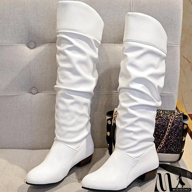 MidiSono - Women's Leatherette Low Heel Long Boots