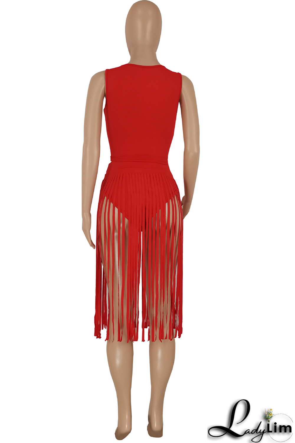 Black Sexy Solid Tassel U Neck Sleeveless Two Pieces