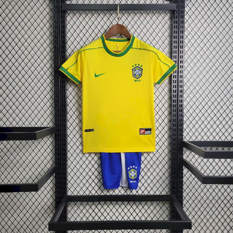 1998 Retro Kids Size Brazil Home Soccer Jersey mysite