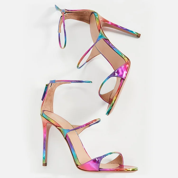 Colorful Multi-strap Ankle Strap Heels Sandals