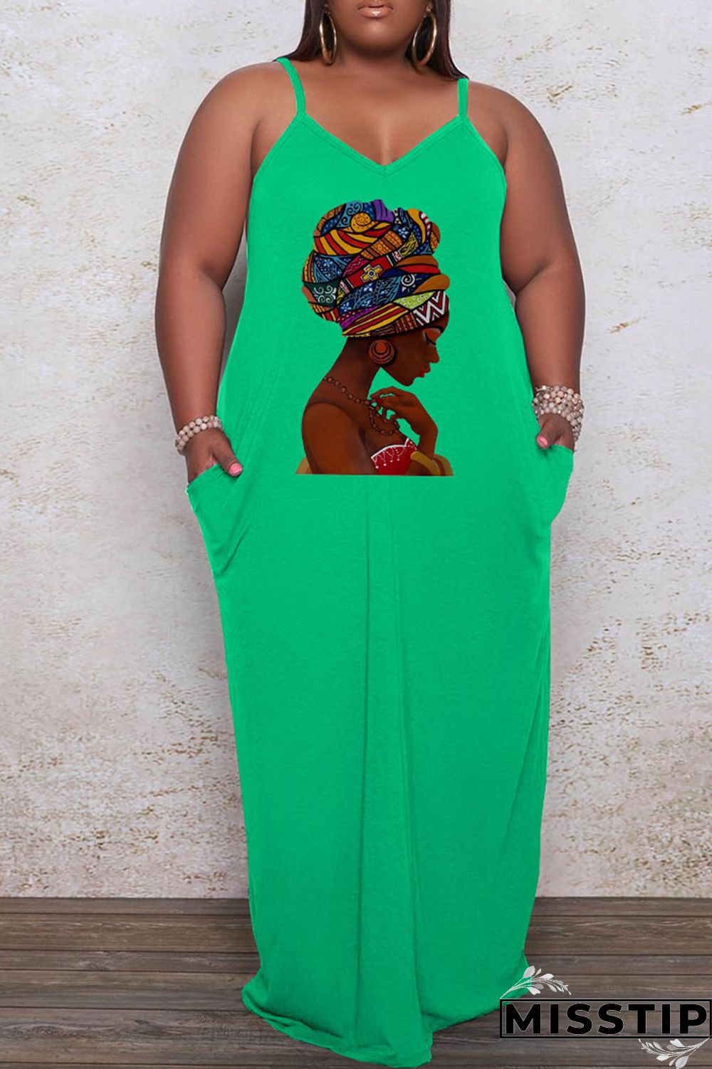 Black Casual Print Patchwork Spaghetti Strap Sling Dress Plus Size Dresses