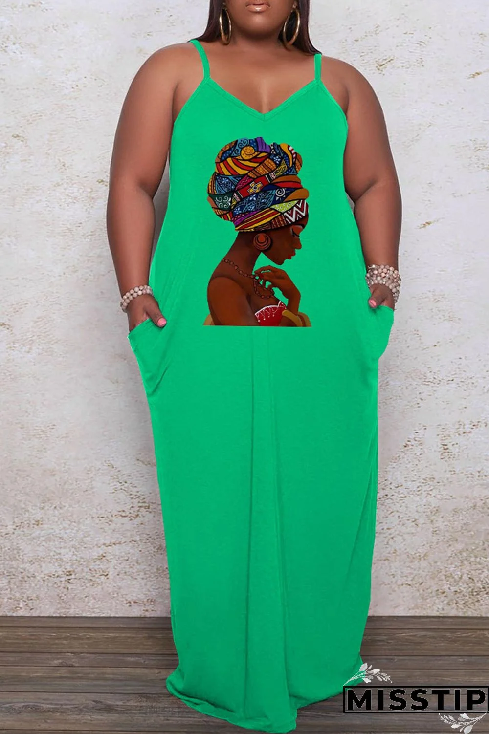 Black Casual Print Patchwork Spaghetti Strap Sling Dress Plus Size Dresses