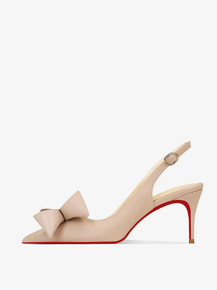 65mm Women's Pointed Toe Cute Bow Decoration Sandals Stiletto Red Bottom High Heels Slingback Shoes