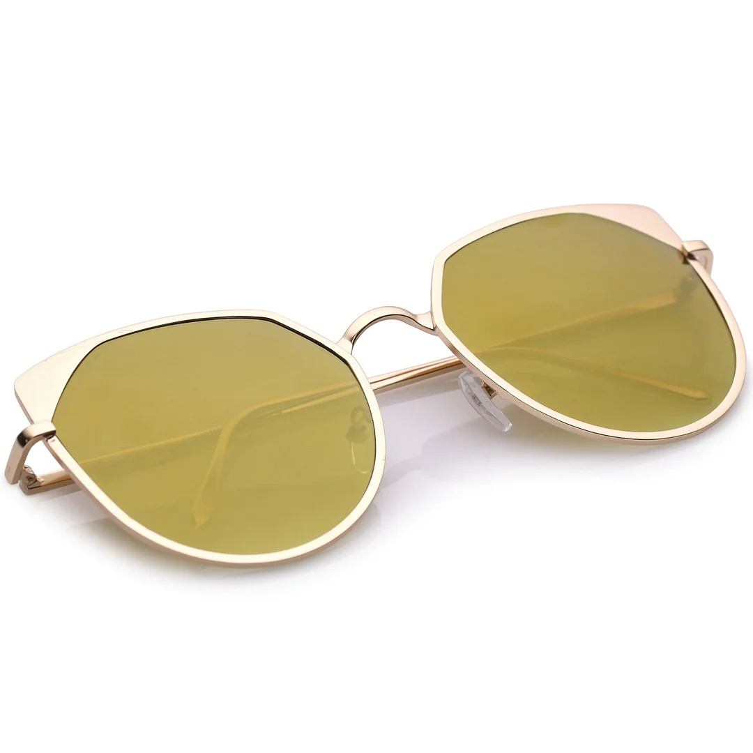 Women's Oversize Cat Eye glasses With Colored Mirror Flat Lens 59mm