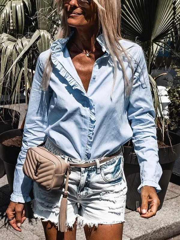 Solid color simple breathable women's long-sleeved shirt blouse