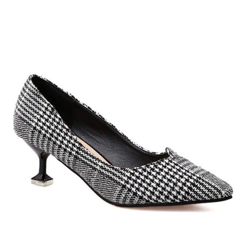 Elegant Stripe Pattern Office Lady Black Heels For Women