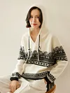 ANGEL Autumn Winter Thick Women's Cashmere Hooded Pullover Mid-long Sweater 100% Cashmere Knitwear Casual Loose Jacquard Hoodie