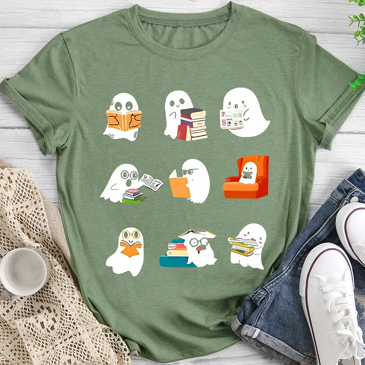 💯New Arrivals - Halloween Ghost reading Book T-shirt Tee