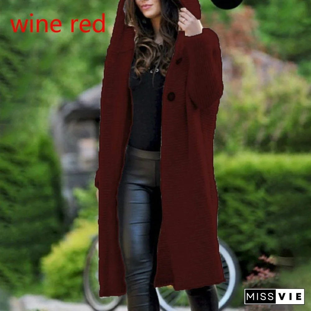 New Autumn Winter Women Hooded Coat Cardigan Sweater Coat Lady Solid Color Coat Thick Soft Fashion Jacket Long Plus Size Overcoat