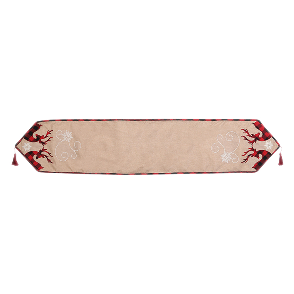 

Embroidery Cartoon Elk Christmas Tablecloth Linen Dinner Table Runner Cover, 501 Original