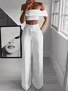 Off-The-Shoulder Vest Top+Wide Legs Pants Suit