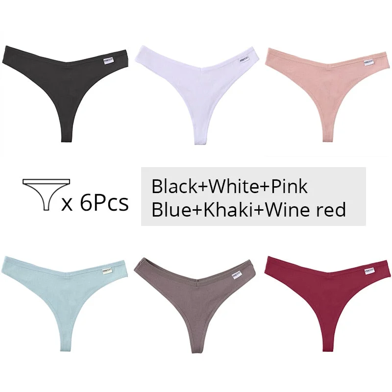 FINETOO Trendy Letter Thongs Cotton G-string Underwear M-XL Girls Bikini Underpants Comfortable Thong Panties 6Pcs Female Panty