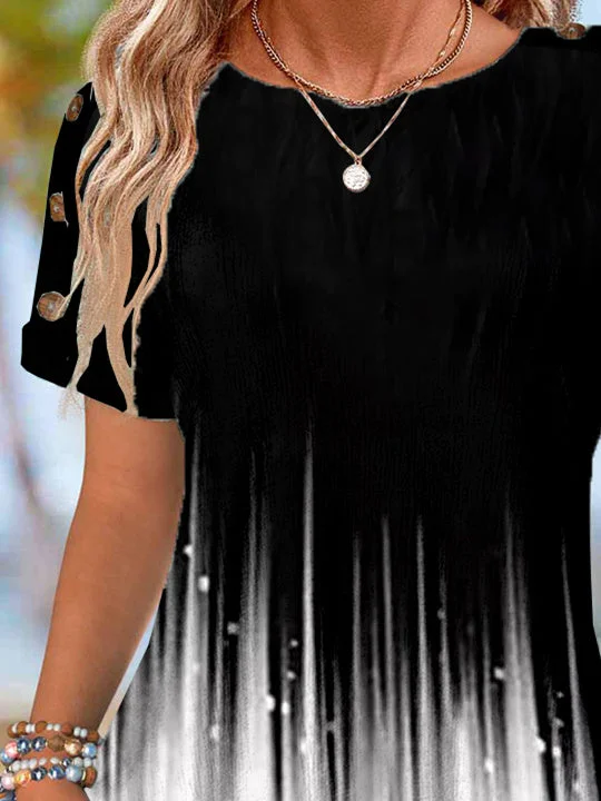 Women's Short Sleeve Scoop Neck Graphic Buttons Top