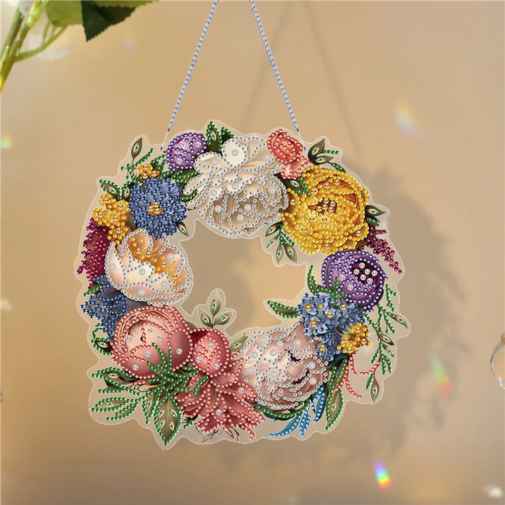 DIY Flower Wreath Acrylic Special Shaped Diamond Painting Wall Decor Wreath