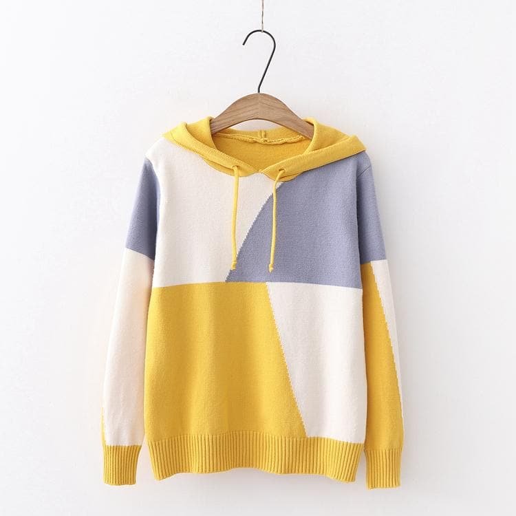 Pastel Mixed Color Hoodie Knitting Sweater S12866