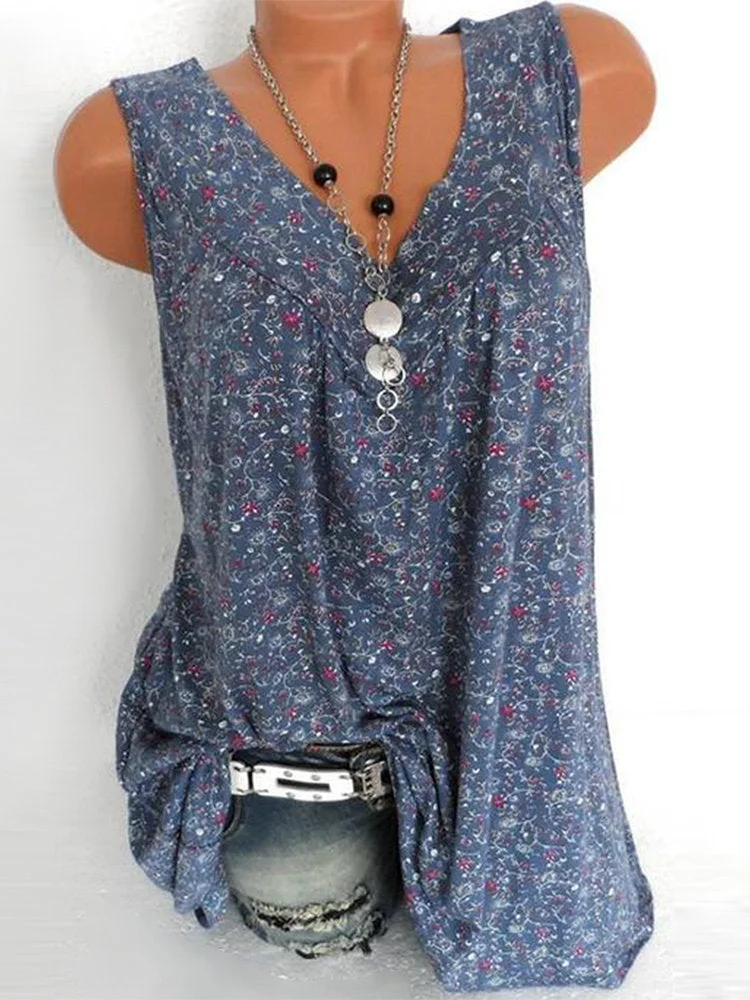 Floral Sleeveless V-neck T-shirt