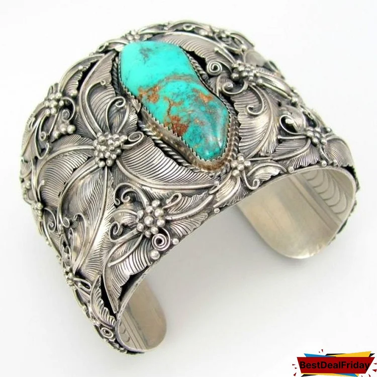 Tibetan Silver with Turquoise Bracelets Fashion Turquoise Bangle Jewelry Cuff Wide Bracelet BL