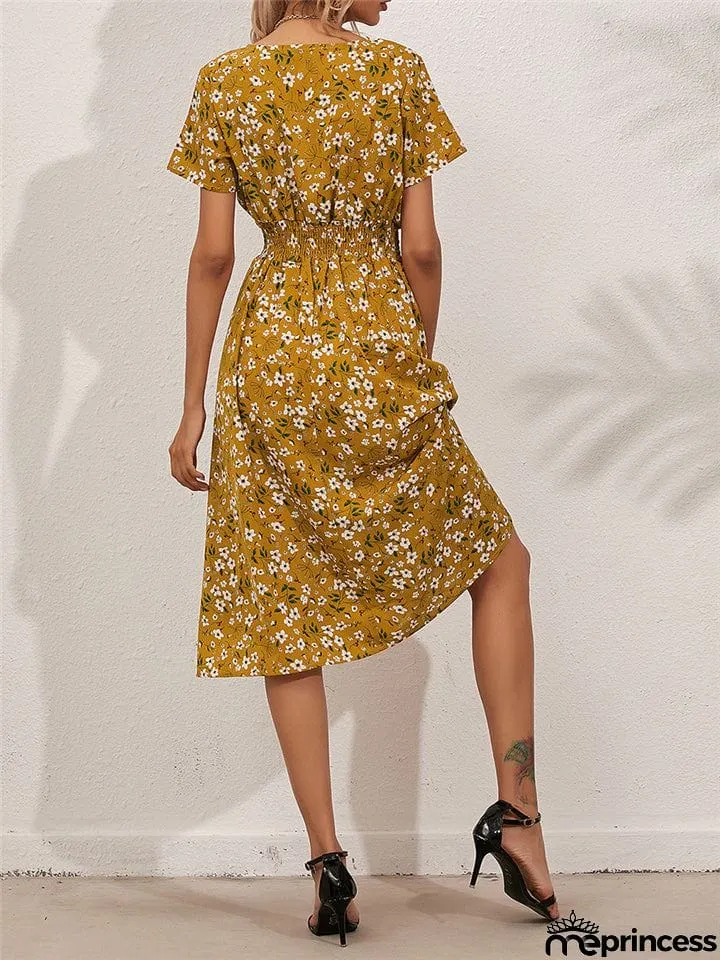 Summer Floral Printed Short Sleeve Dresses