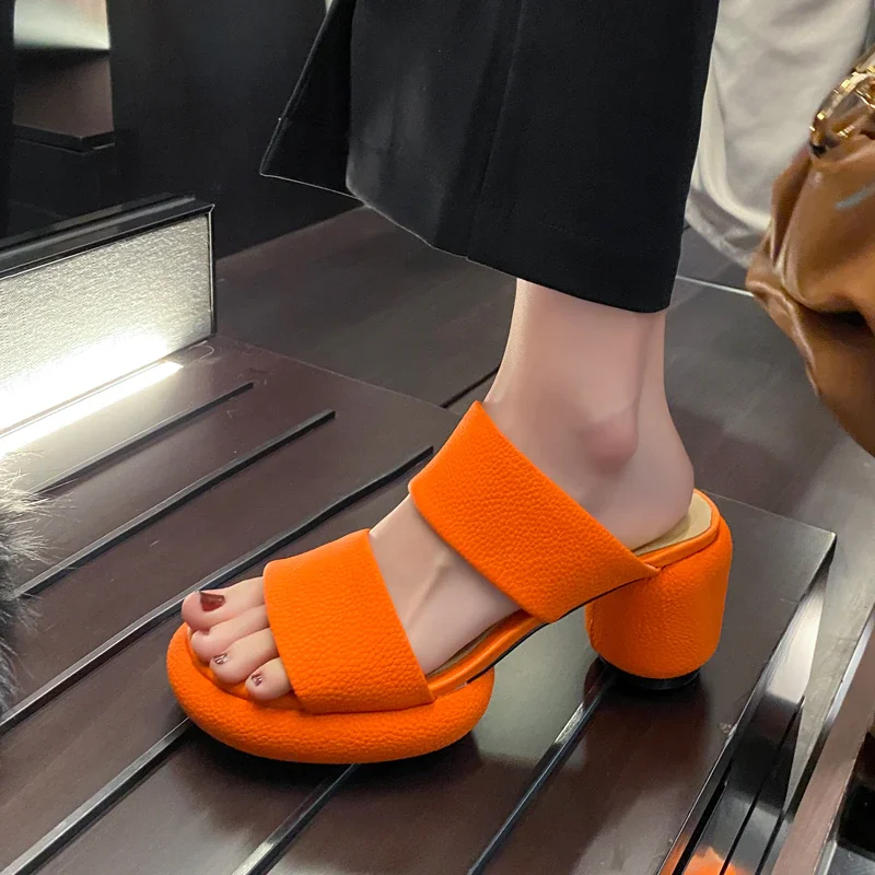 Breakj Orange Summer Slippers Round Heel Slides Fashion Platform Sandals Slipper Sandals for Shoes Women Sandals for Women 2022