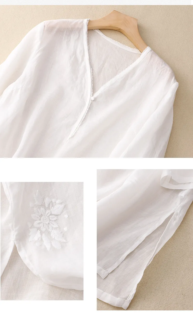 Retro Simple Solid Color V -neck Shirt