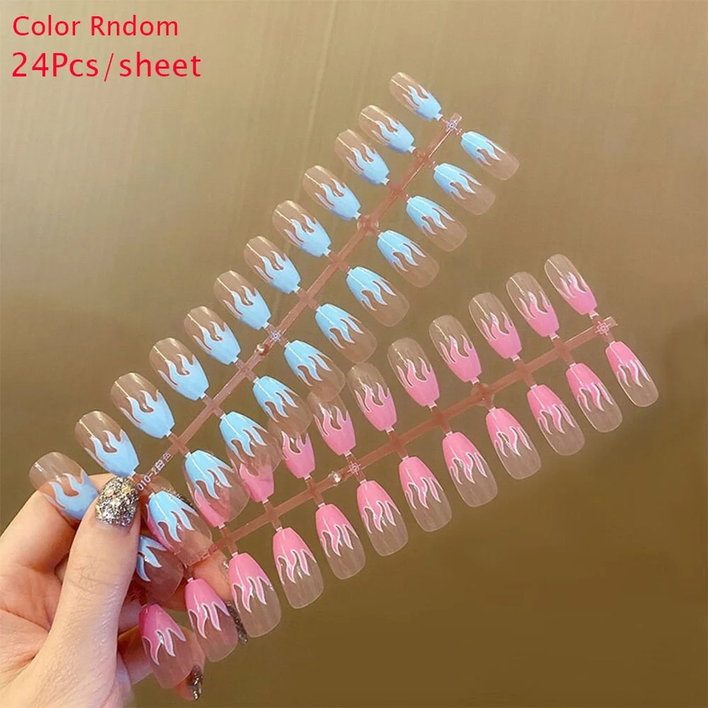 Wave Line Coffin False Nails Artificial Wearable French Ballerina Fake Nails Full Cover Nail Tips Press On Nails Art Accessories