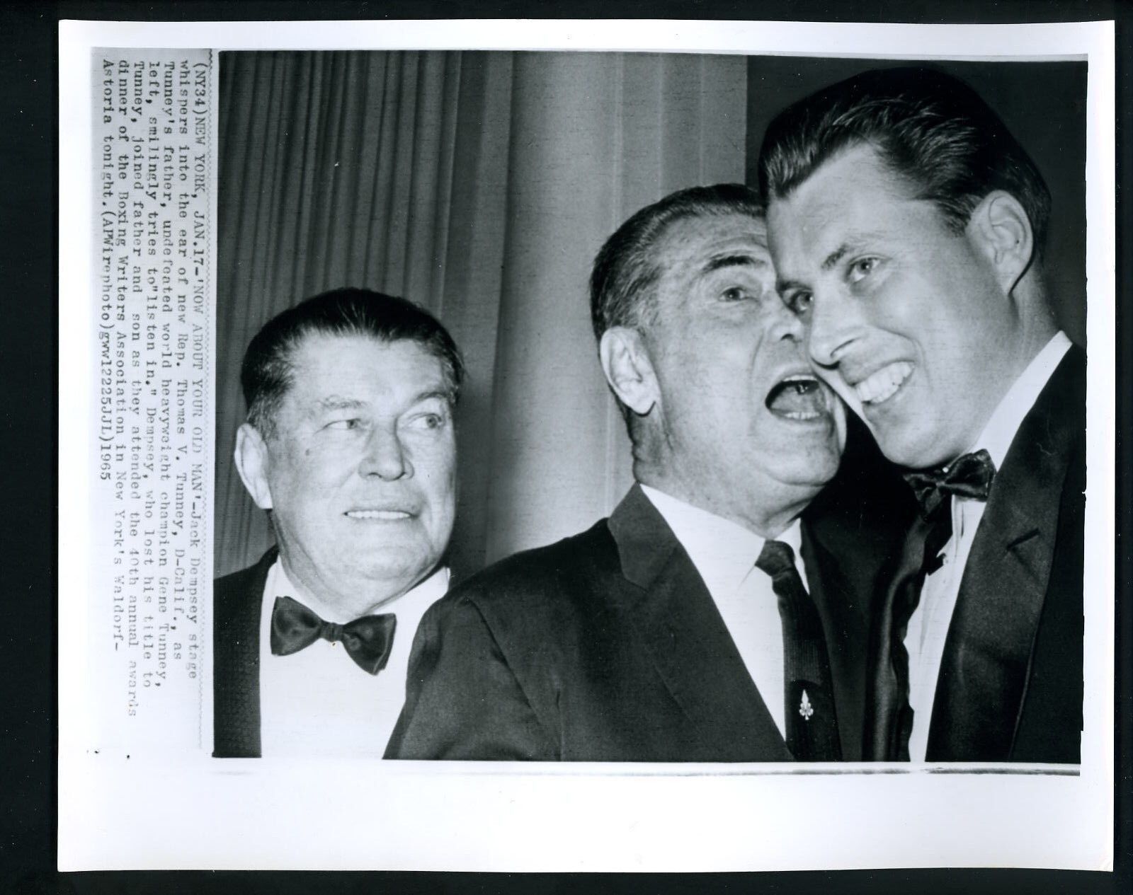 Boxers Jack Demsey Gene Tunney & son Rep. John V. Tunney 1965 Press Photo Poster painting Boxing