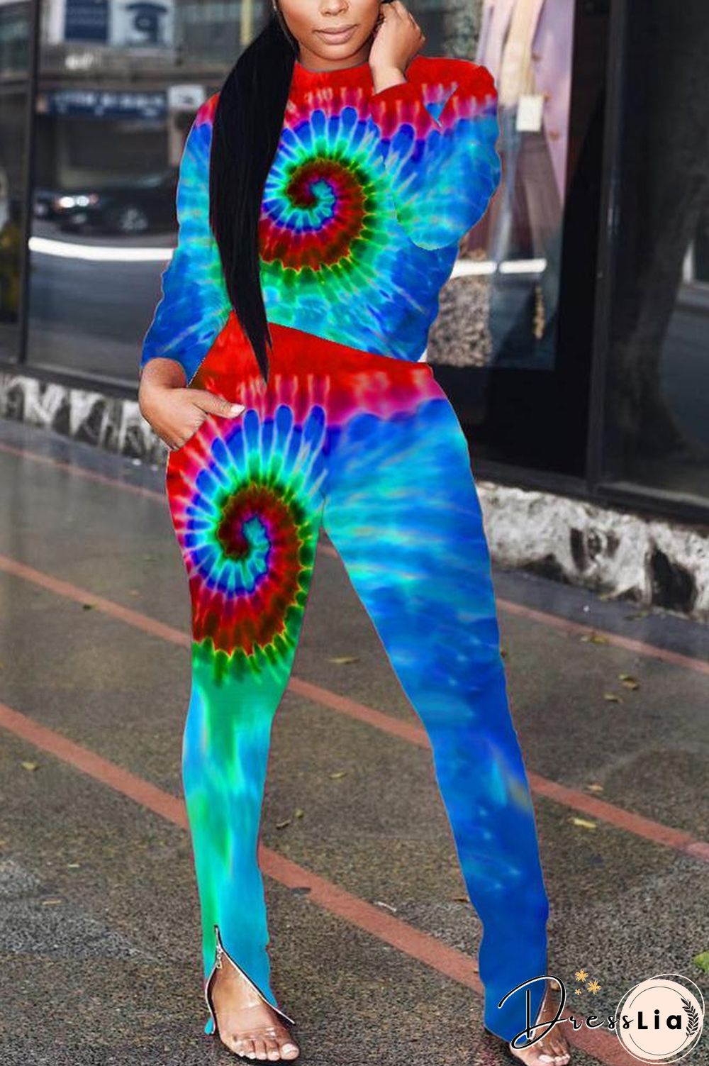 Fashion Tie-Dyed Positioning Print Two-Pieces Set