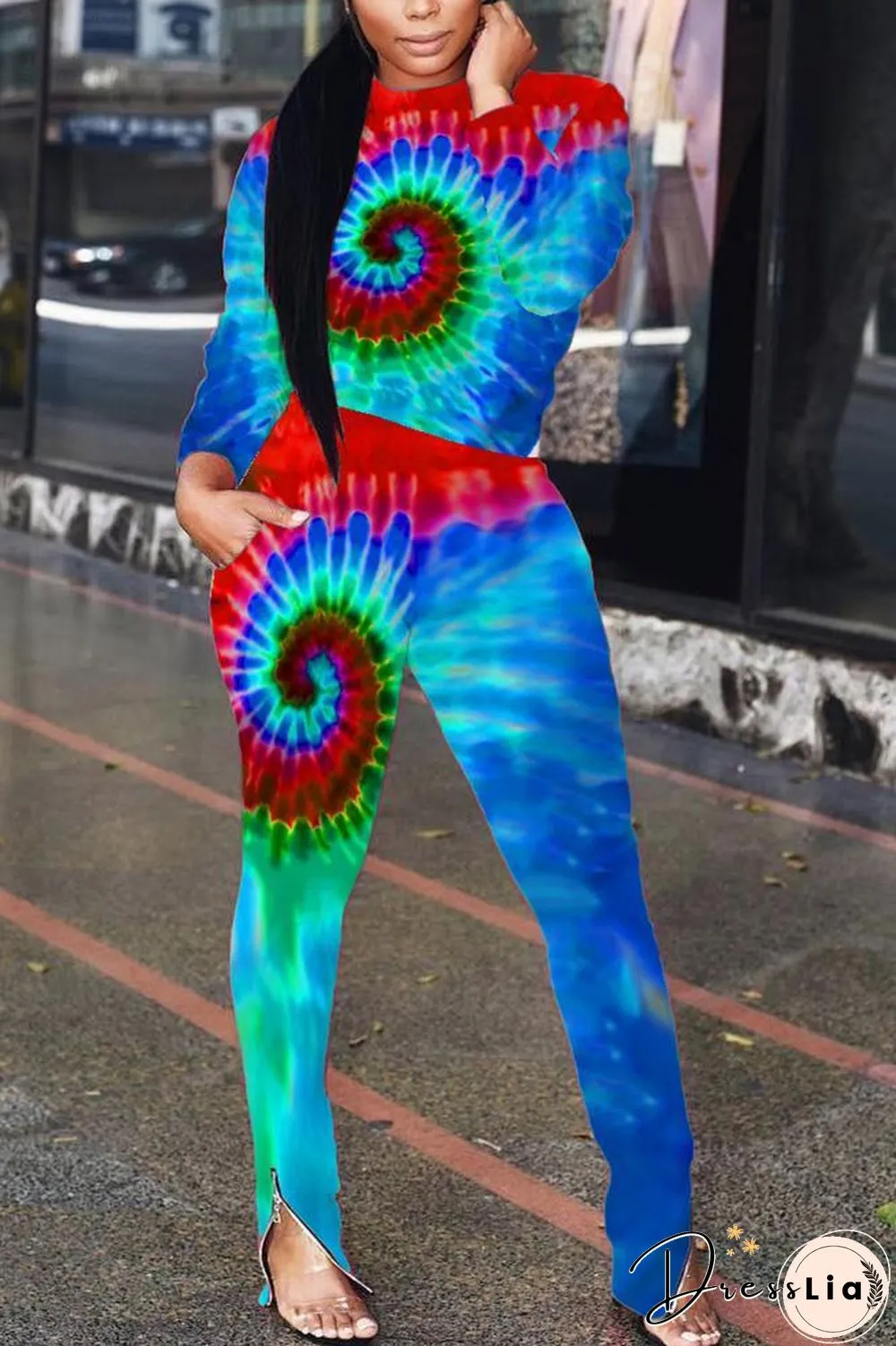 Fashion Tie-Dyed Positioning Print Two-Pieces Set