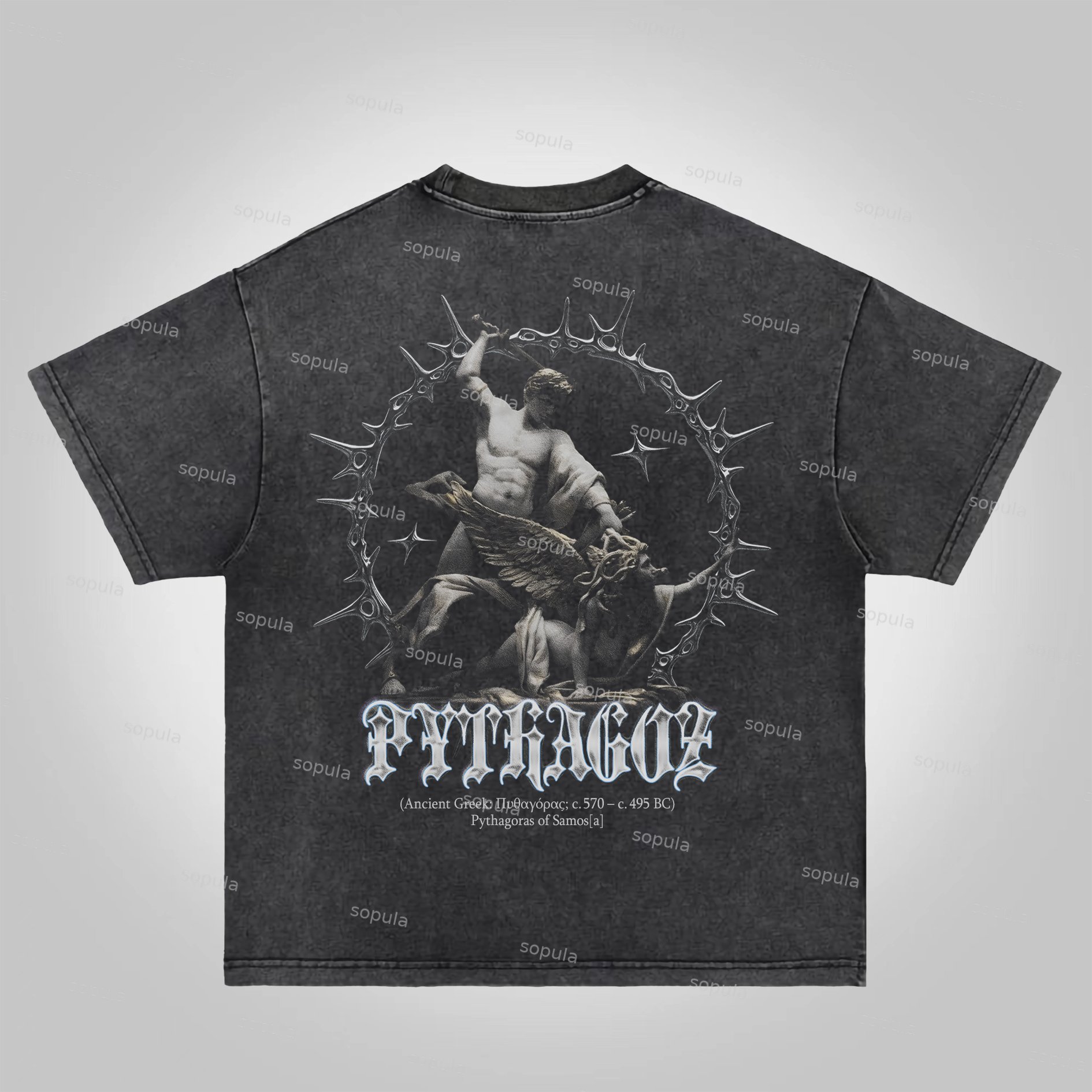 Sopula Pythagoras Vintage Graphics Acid Washed T-shirt - SOPULA