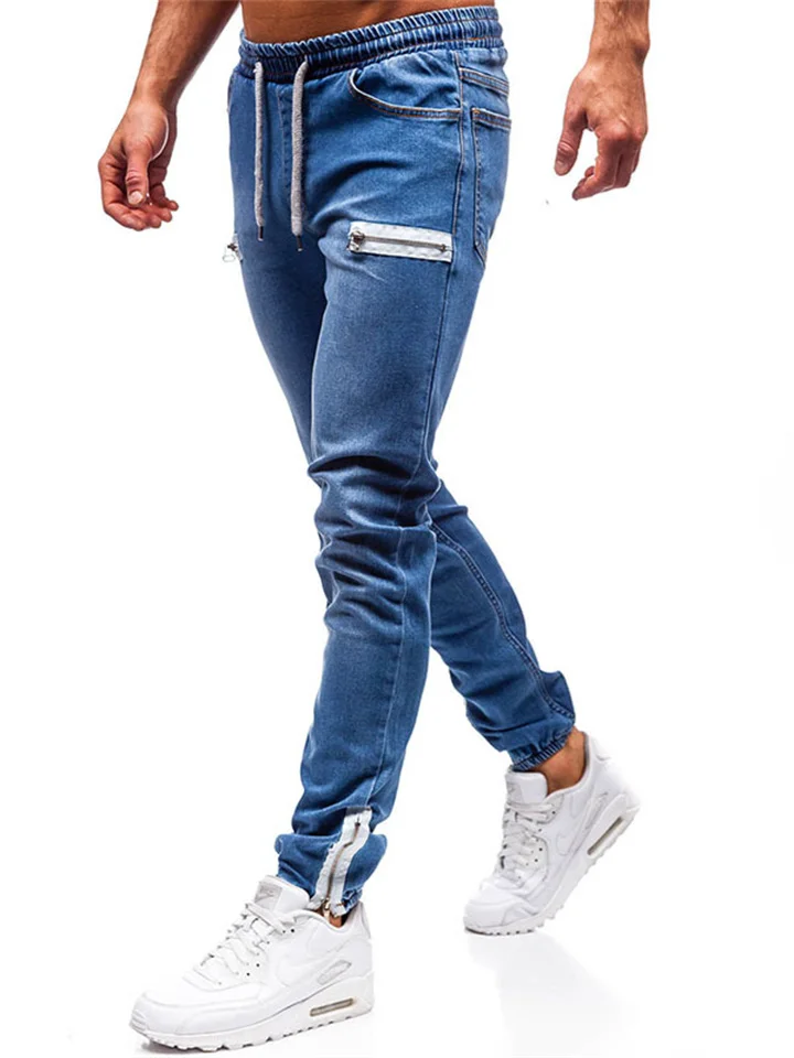 Men's Jeans Joggers Trousers Denim Pants Drawstring Zipper Pocket Plain Comfort Breathable Daily Going out Denim Fashion Casual Black Dark Blue-Cosfine