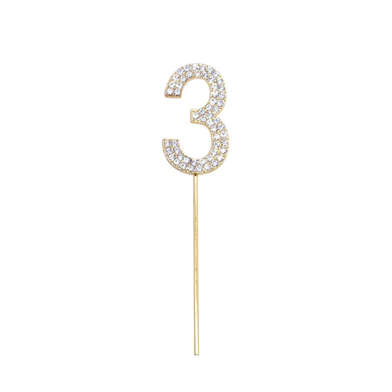 1Pc Gold Silver Diamond-studded Number 0-9 Cake Topper for Birthday Party Decoration Wedding Cake Decorations Cupcake Toppers