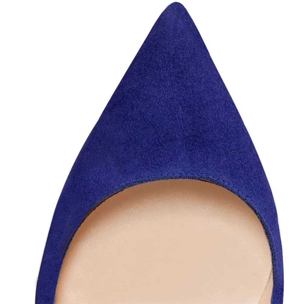 90mm Middle Heels Pointy Toe Pumps Blue Suede-vocosishoes