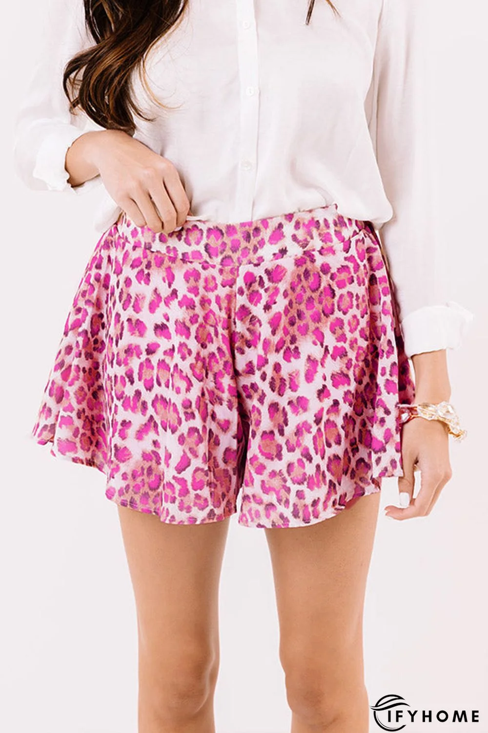 Rose Leopard Print Flutter Casual Shorts | IFYHOME